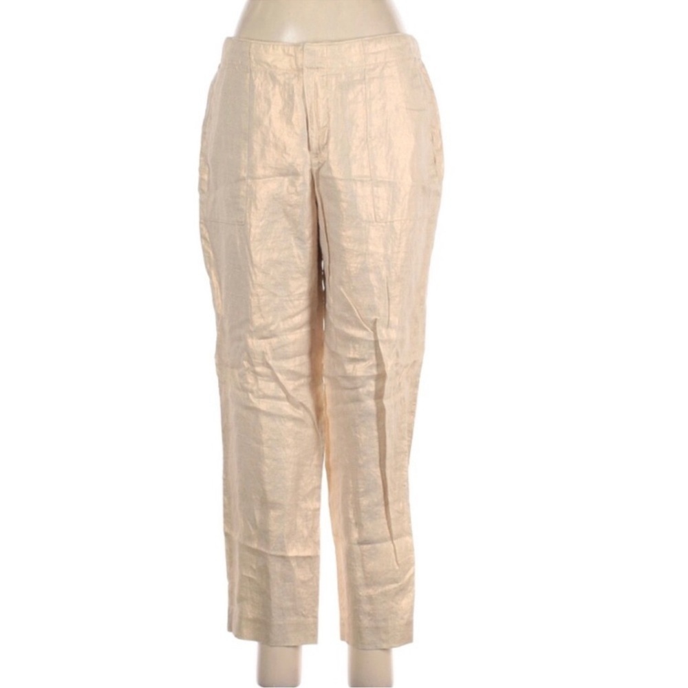 J. Crew Gold Linen Cropped Straight Leg Pants Size 0